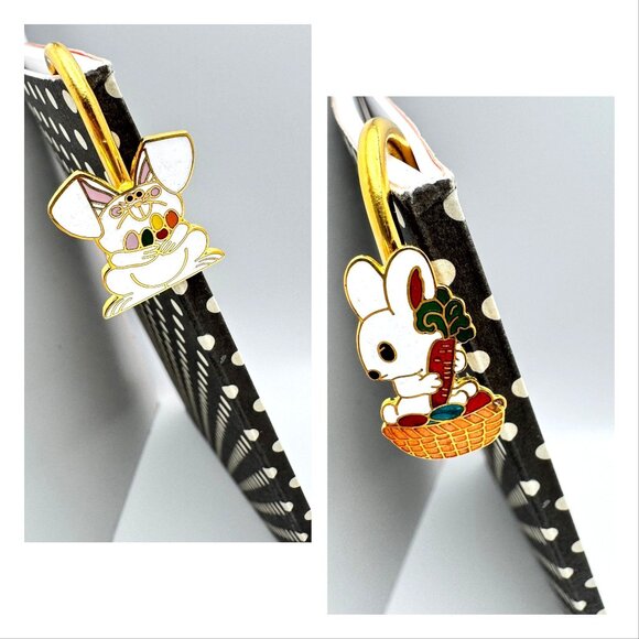 Cloisonné Set Of 2 Enamel Bookmarks Rabbit Easter Gold-Toned Metal Multicolor - Picture 1 of 7